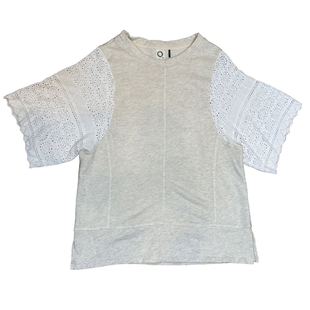 Anthropologie Small Top Akemi + Kin Coro Top Crochet Lace Sleeves White Beige